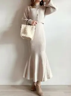 前後2wayカーディガンXマーメイドワンピースニットセット[rut667]