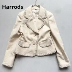 Y384 M ハロッズ ツイード レザー シングル 高見え JKT レディース