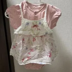 花柄フリルロンパース ピンク
