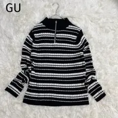 ＊GU＊ジーユー【L】長袖　ボーダーニット　ハーフジップ　カットソー　柔らか素材