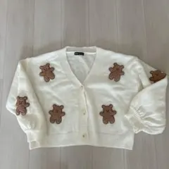 アイボリー クマ刺繍 カーディガン