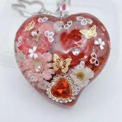 ぷっくりハート‪ෆ‪.*・゜レッドジャスパー　オルゴナイト　キーホルダー