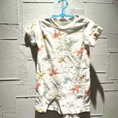 恐竜柄ロンパース 70-80 ベビー用　白　恐竜柄