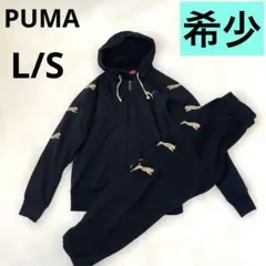 【希少】PUMA 胸元刺繍入ジャージ上下 セットアップ ブラック ゴールドL/S