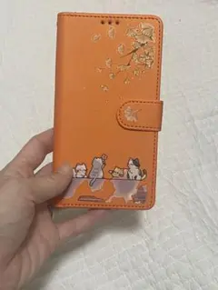 BASIO3 KYV43 ケース 手帳型 京セラ カード収納 オレンジ 猫