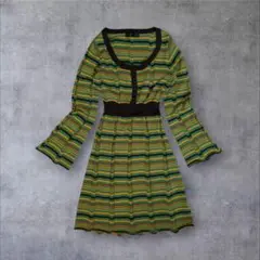 希少 70s ニットワンピース ボーダー 総柄 レトロ y2k 古着