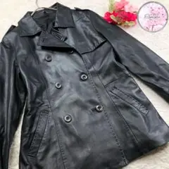 【レザーコートで大人の黒コーデ！】レザーコート　11号　羊皮 古着女子