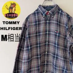 USA古着 TOMMY HILFIGER　ネルシャツM相当　ネイビーグレー