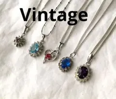 ビンテージ　天然石風　シルバー　ネックレス　まとめ売り　ビジュー　5本