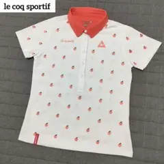 ルコックスポルティフ　ゴルフ　半袖ポロシャツ　りんご刺繍柄　ホワイト　Mサイズ