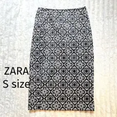 ZARA BASIC タイトスカート S モノトーン 総柄 膝丈