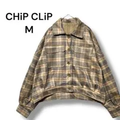 美品　チップクリップ　ブルゾン　Ｍ　オーバーサイズ　チェック柄　長袖　薄茶色