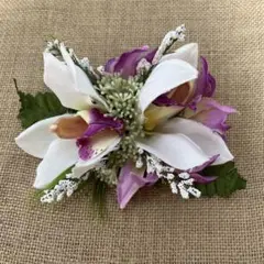 フラダンス ヘアクリップ 白紫花