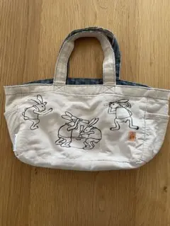 鳥獣戯画ウサギイラスト トートバッグ 小型