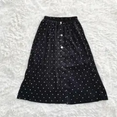 新品▽ハドソンハニー▽プリーツスカートM黒ドット シフォン ミディ 飾りボタン