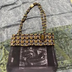 ウッドビーズ装飾 ハンドバッグ