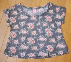 Barbie 花柄 半袖Tシャツ グレー