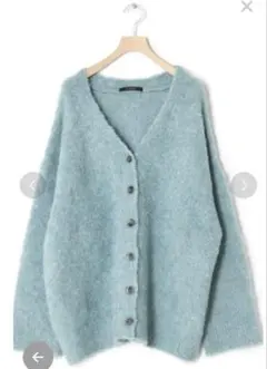 wcloset ブークレ起毛ロングカーディガン　サックスブルー