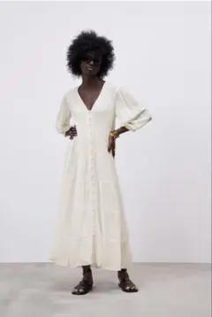 新品未使用 ZARA ボリュームパネル ワンピース ホワイト M 人気