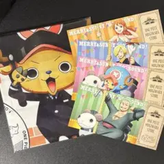 麦わらストア　手ぬぐい　＆チケット風カード 4枚　ゾロ　サンジ　チョッパー　ナミ