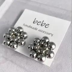 Ｎｏ．36 シルバービーズ刺繍アクセサリー ピアス/イヤリング シンプル 丸