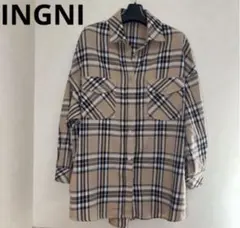 INGNIベージュ系 チェック柄 長袖シャツ Mサイズ
