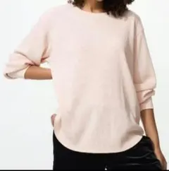 ユニクロ ワッフルクルーネックT 長袖 薄ピンク