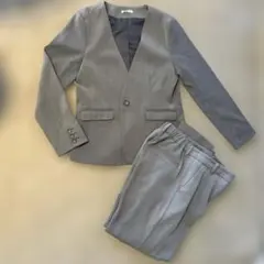 グラシア GLACIER ノーカラー パンツスーツ ウォッシュブル M グレー