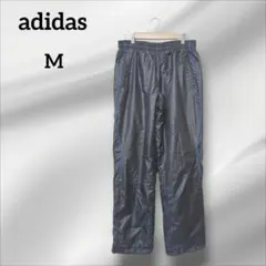 アディダス　ナイロンジャージパンツ サイド青ライン　チャコールグレー　M