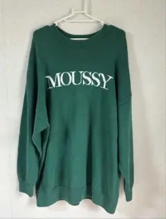 MOUSSY グリーン ロゴ入り 長袖セーター