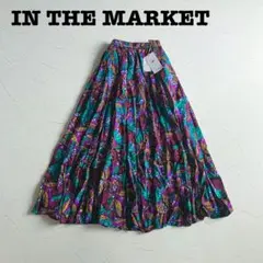 ✨新品✨インザマーケット フレア ロングスカート アフリカン総柄 リネン混 麻