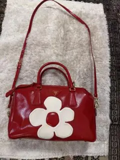 PRADA ピンク レザー ハンドバッグ ショルダーバッグバラ フラワー 革 