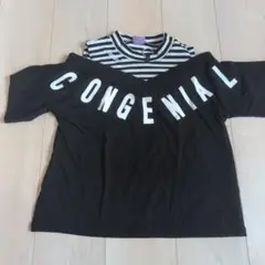 ANAPGirl ストライプ重ね着風Tシャツ S