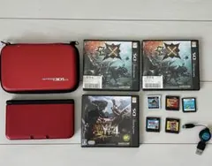 3DSLL本体　ソフトセット　ケース付き　赤　レッド　保護フィルム装着済み