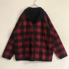 【おしゃれ】 レッド×ブラック チェック柄 フリースジャケット