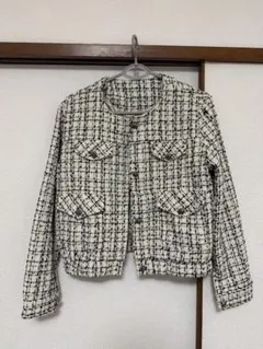 テーラードツイードジャケット オフホワイト・ブラックチェック