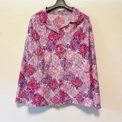 ピンク紫ダイヤモンド模様　長袖シャツ　レディース　個性的　レトロ
