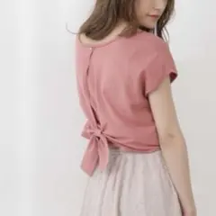 PROPORTIONプロポーションMバックリボンフレンチスリーブニット ピンクのサムネイル