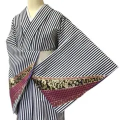 T81着物 付け下げ　单衣 金箔 手縫い糸　ポリエステル