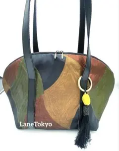 帯リメイク　黒マルチカラー流水紋　箔引　シェル型ボストンショルダーバッグ