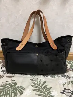 トートバッグ星ブラックデニム＆レザー仕様