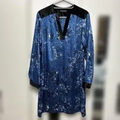 cop.copine 長袖チュニック 青と黒のパターン