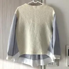 COLLAGE 切り替えトップス　ボトルネック 長袖シャツブラウス　Fサイズ