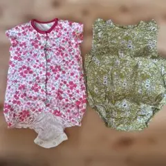ミキハウス他 花柄 ロンパース ベビー服3枚セット 70cm 80cm