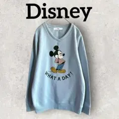 Disney ミッキーマウス 裏起毛スウェット 長袖トレーナー (L) 水色