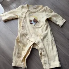 petit main イエロー クマ 刺繍 ロンパース 70 カバーオール