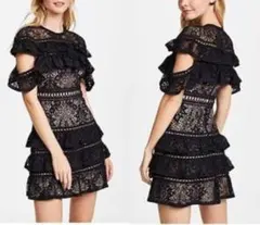 【美品】アリスアンドオリビア★ レース レイヤー ワンピース　ティアード　黒
