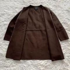 美品 近年モデル Theory ノーカラーコート ブラウン ウール カシミヤ