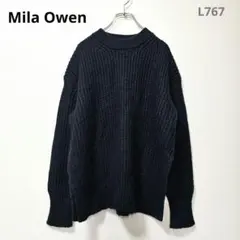 ミラオーウェン　厚手ニット　セーター　長袖　紺　きれいめカジュアル　モヘヤ　冬服