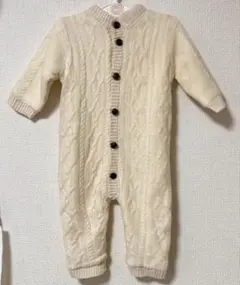 アイボリー ケーブル編みロンパース ジャンプスーツ　50-70cm